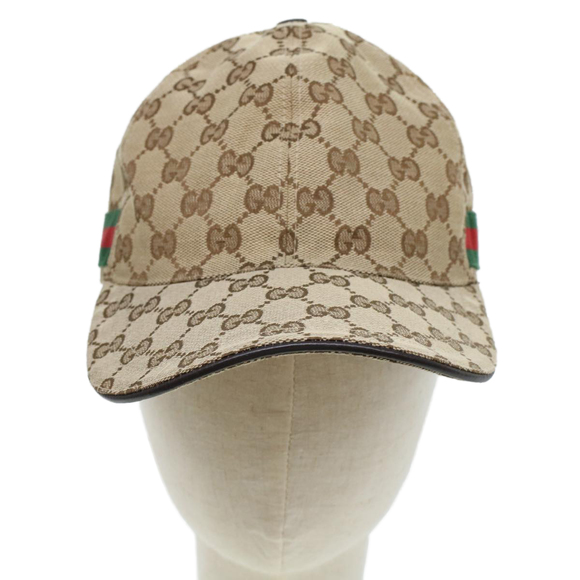 GUCCI GG Canvas Web Sherry Line Cap L Beige Red Green 200035 Auth ki2941 - Picture 2 of 10